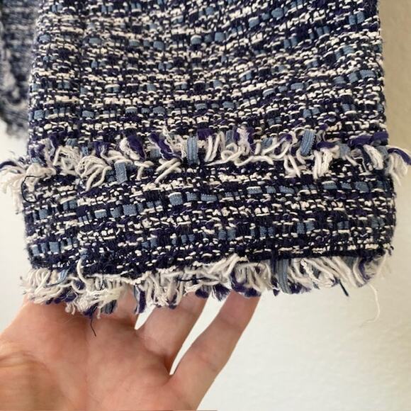 Ann Taylor Skirt Suit Tweed Blue & White Fringe Detail A-Line Skirt Women's 14 - Picture 5 of 13